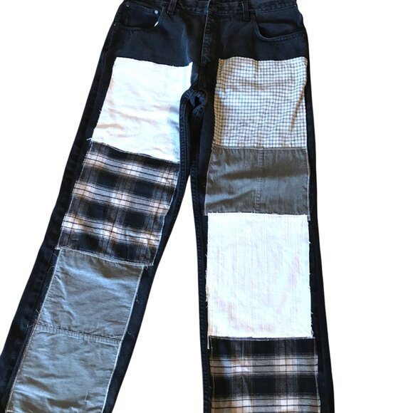 Men’s Big Patch Hippie Pants, 36x32: Grunge Patchwork Jeans, Campus Streetwear - Picture 8 of 11